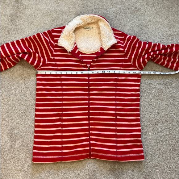 LL Bean Womens Full Zip Red White Striped Fleece Jacket Size M Outdoors Holiday - Picture 10 of 11